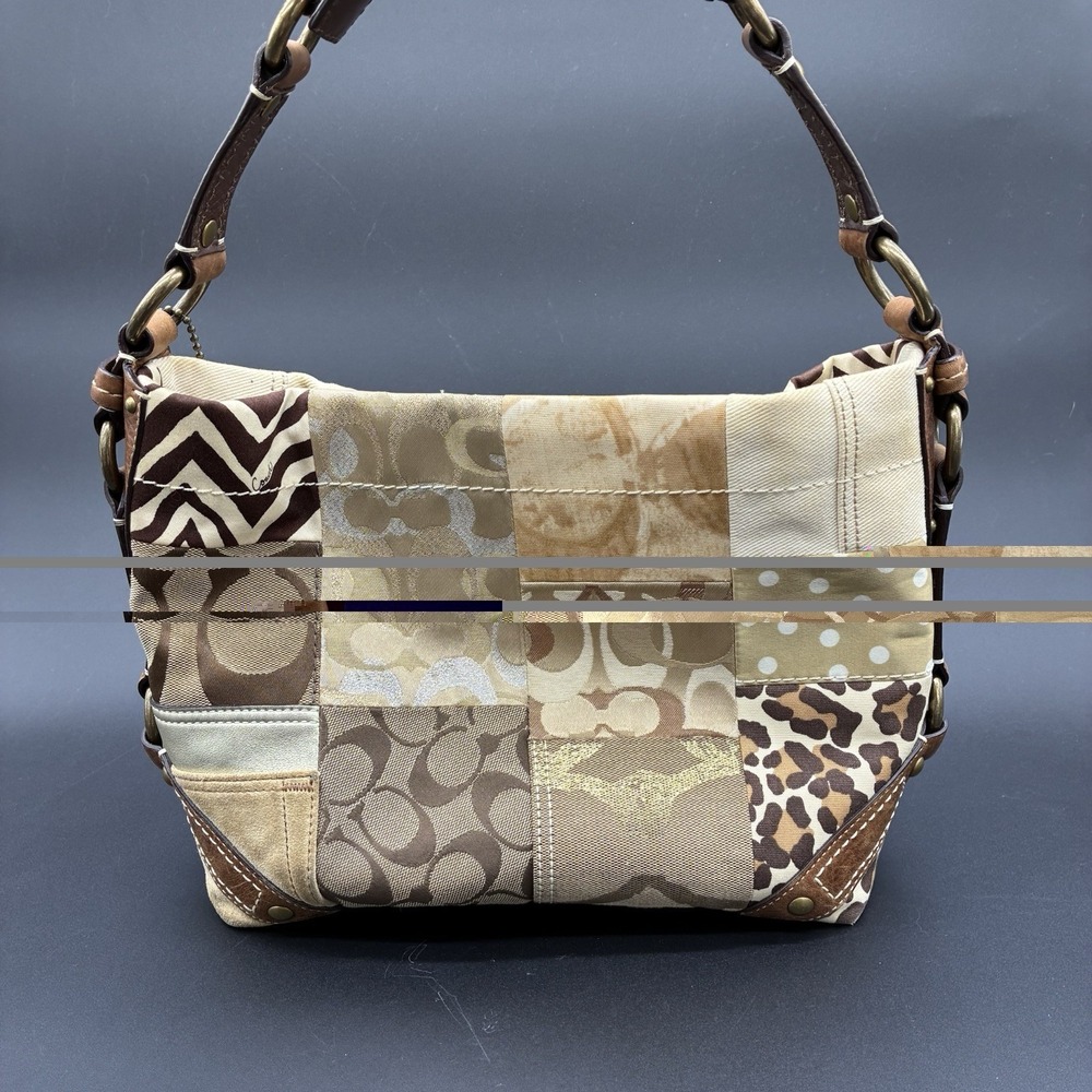 Coach Carly 10814 Y2K Patchwork Signature Hobo Shoulder Bag Brown Tan Canvas - Picture 16 of 16